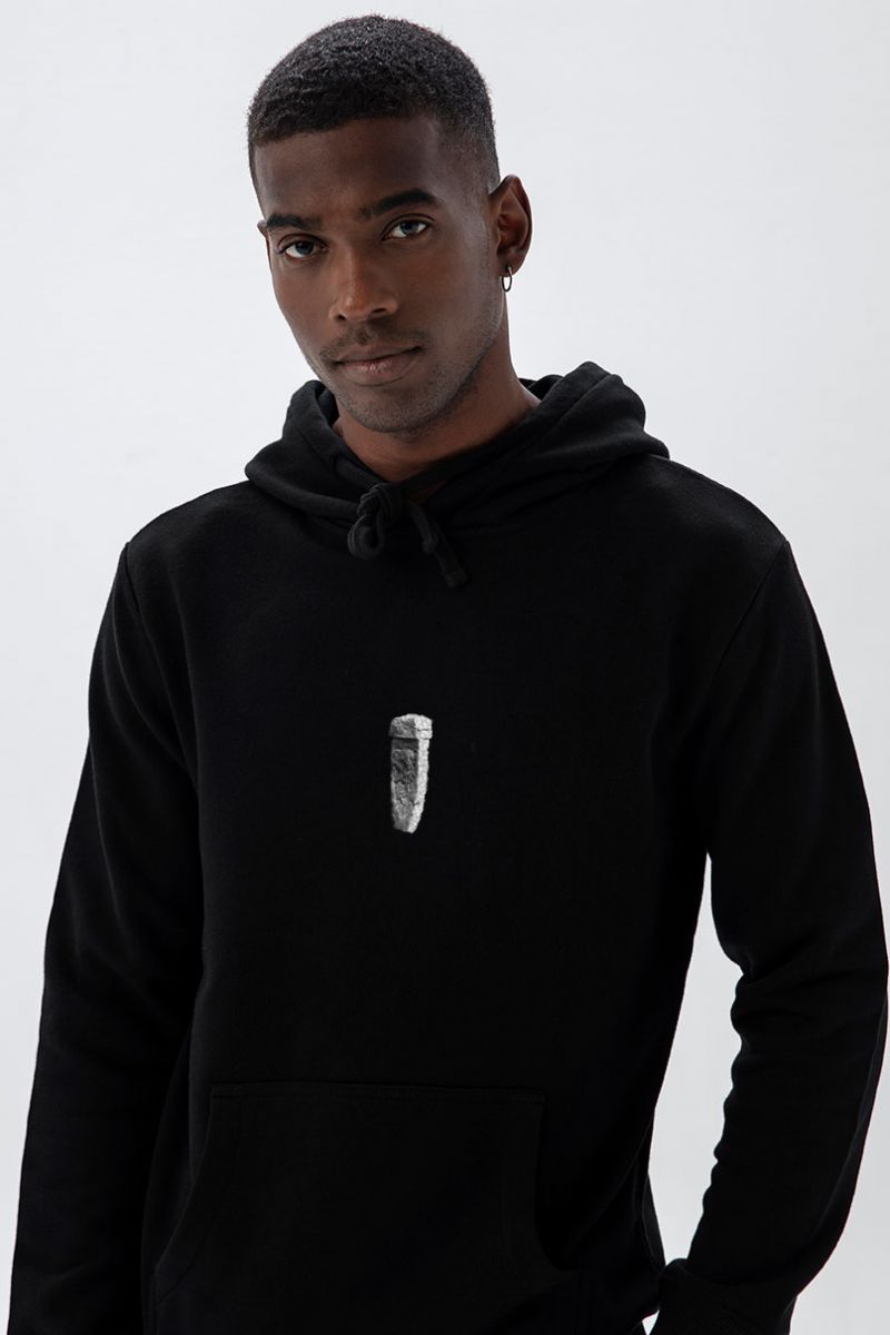 Black Premium Cotton Past Design Pullover Hoodie
