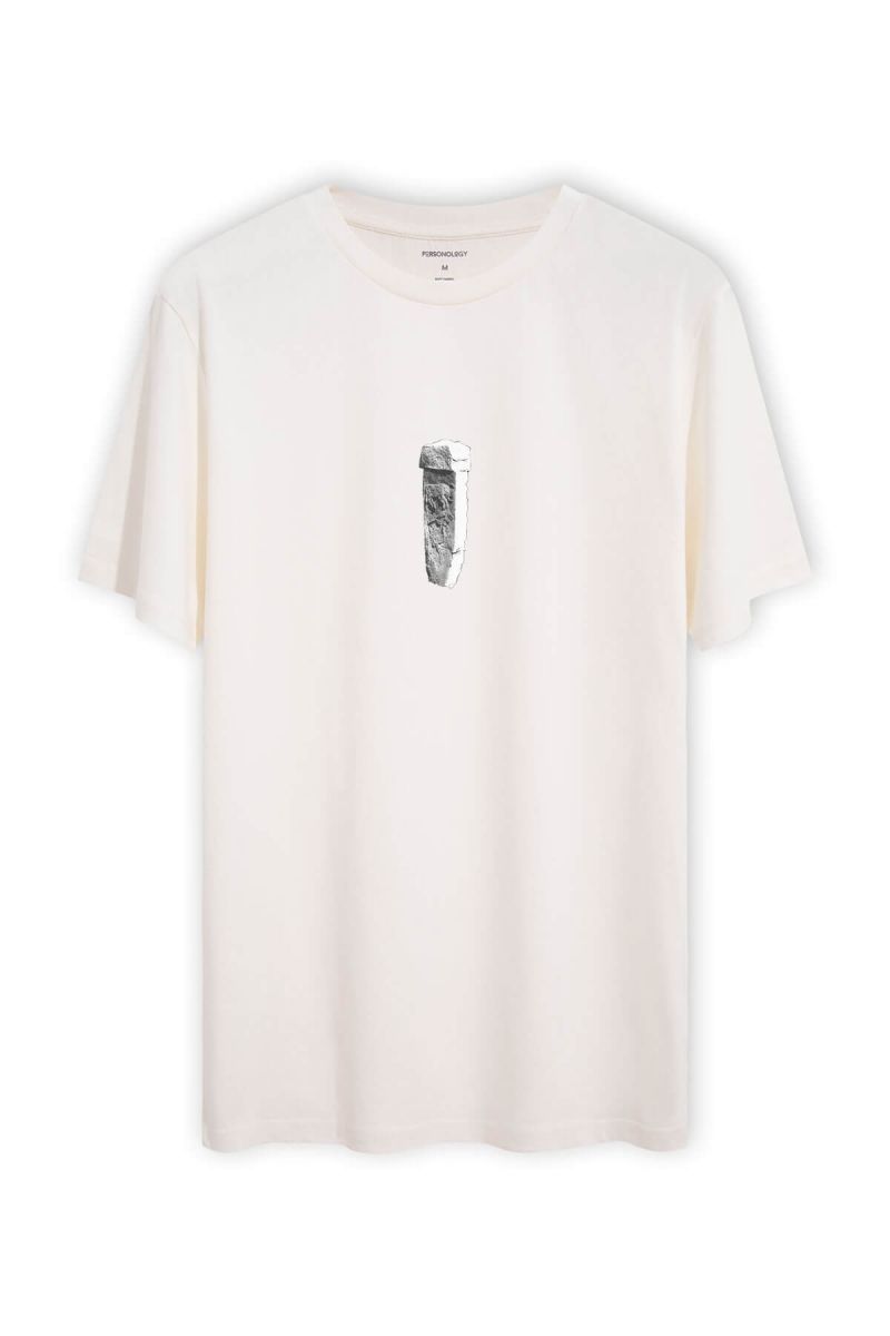 Off White Soft Fabric Past Design Short Sleeve Tee