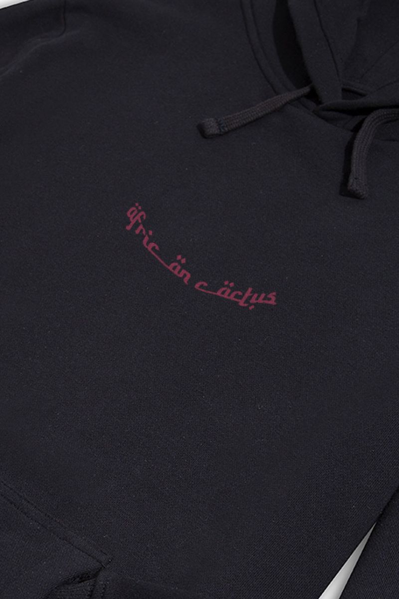 Black Premium Cotton African Cactus Design Pullover Hoodie