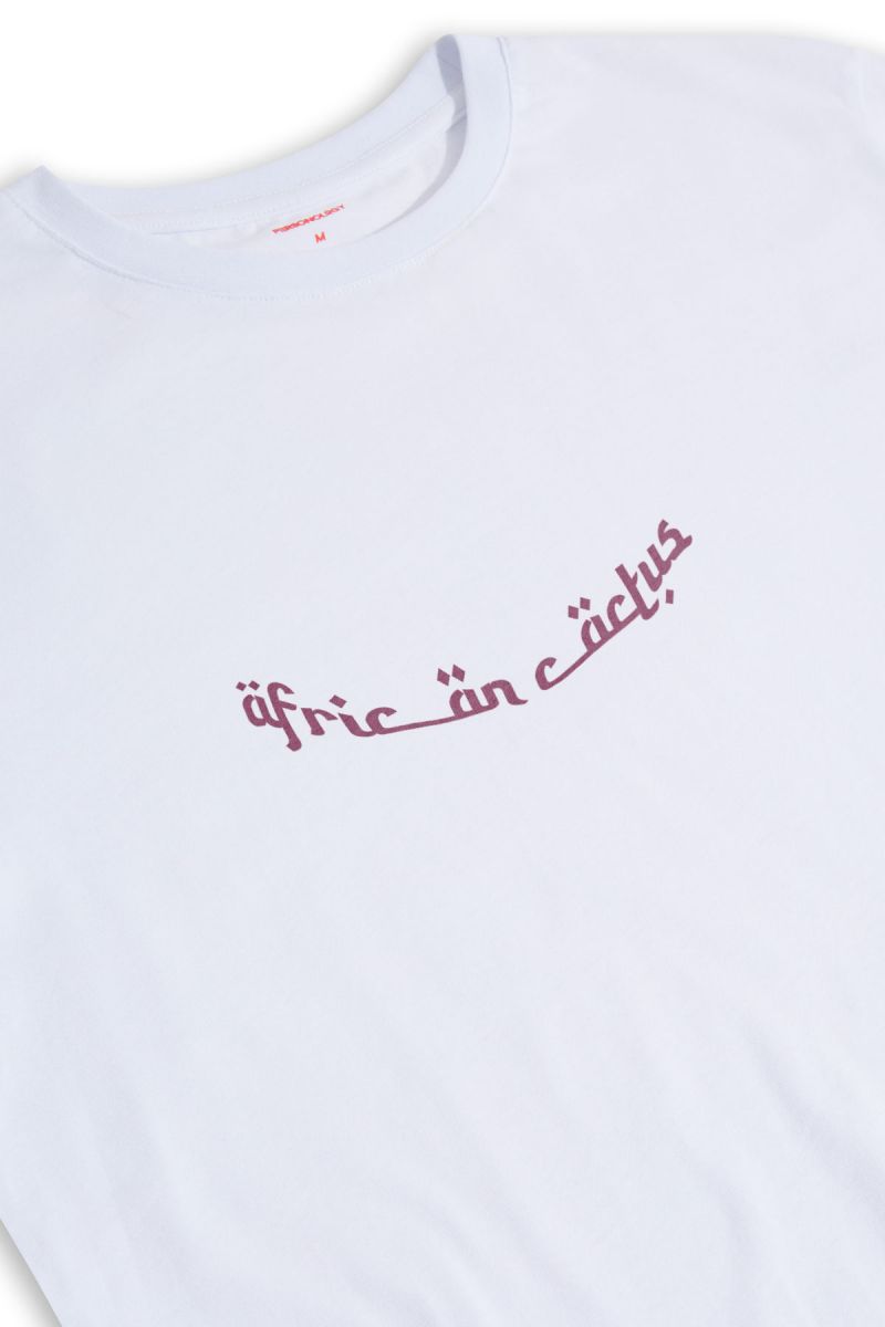 White Soft Fabric African Cactus Design Short Sleeve Tee