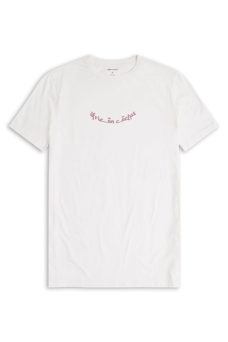 Off White Soft Fabric African Cactus Design Short Sleeve Tee