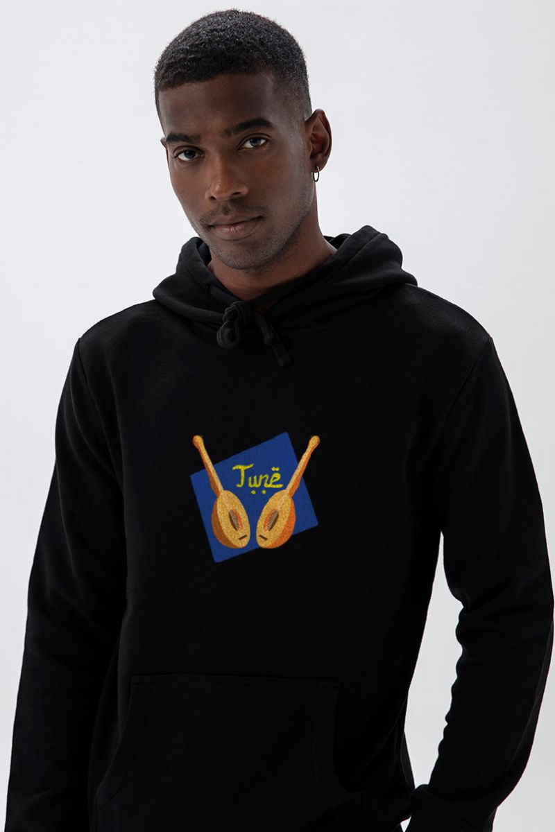 Black Premium Cotton June Design Pullover Hoodie
