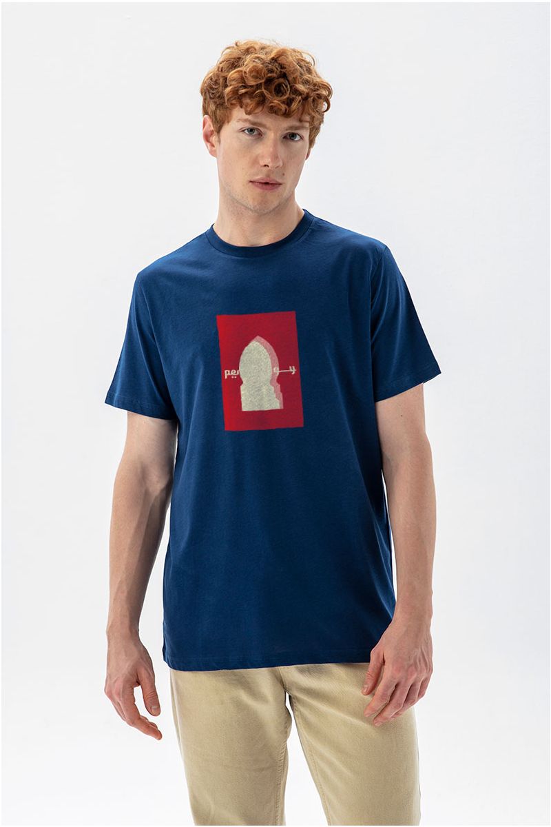 Navy Soft Fabric Pretentious Design Short Sleeve Tee