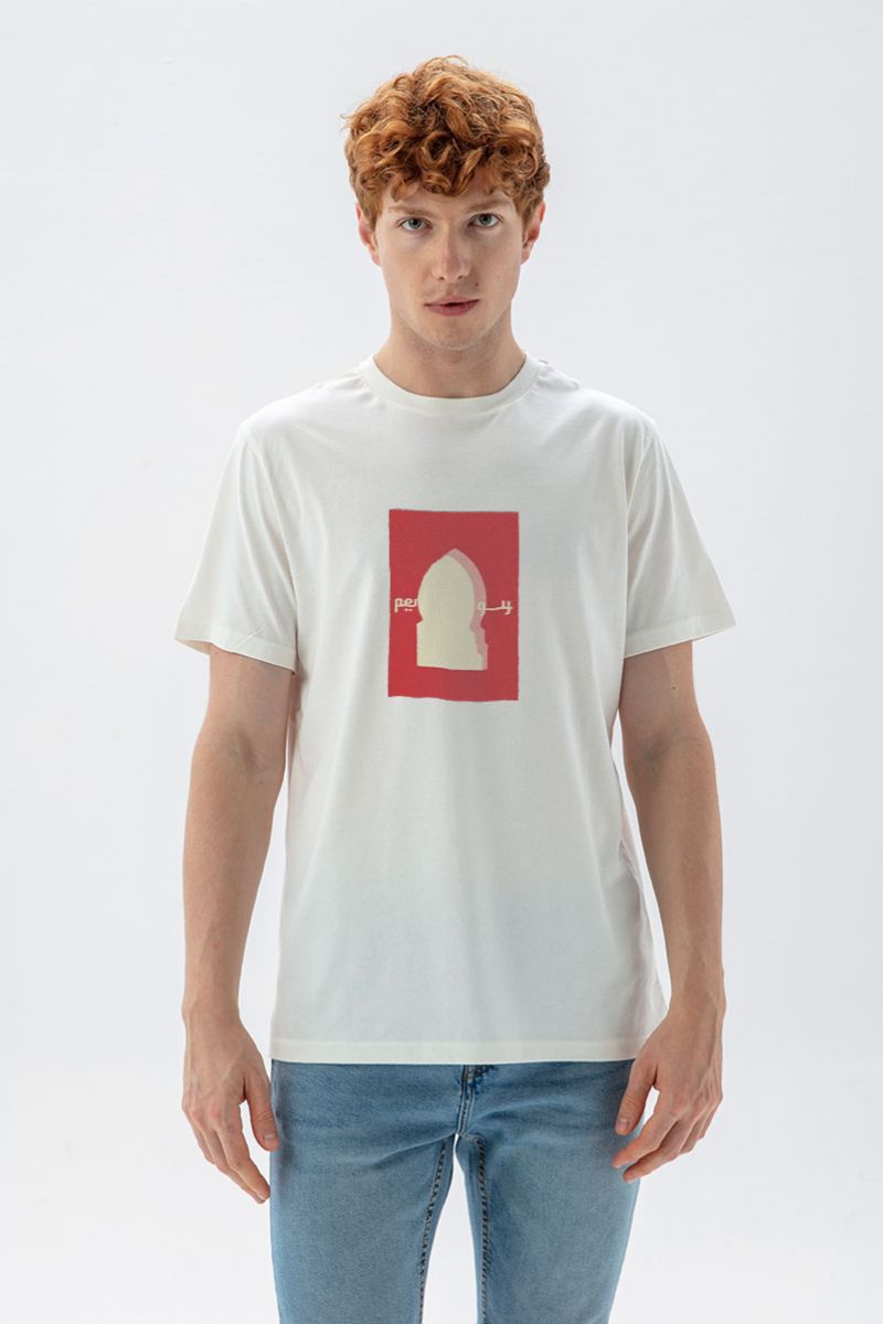 Off White Soft Fabric Pretentious Design Short Sleeve Tee