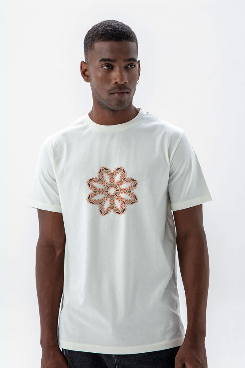 Off White Soft Fabric Symbol Design Short Sleeve Tee