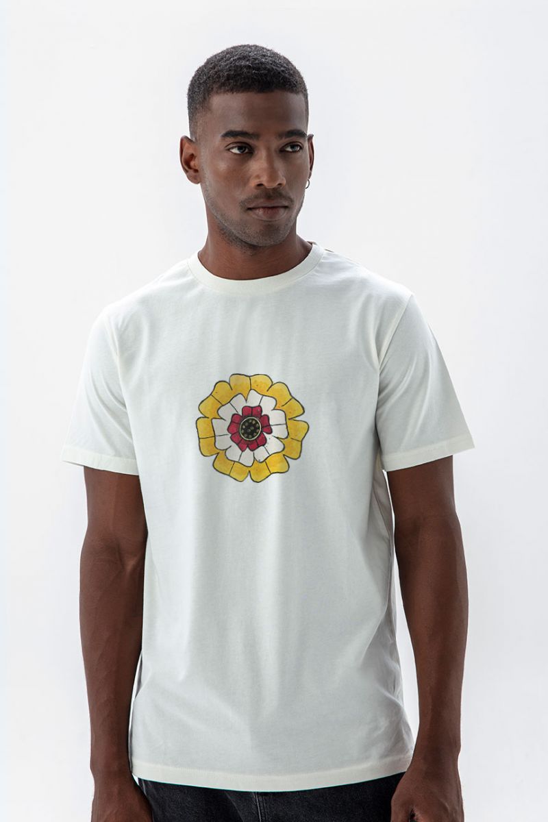 Off White Soft Fabric Symbol Design Short Sleeve Tee