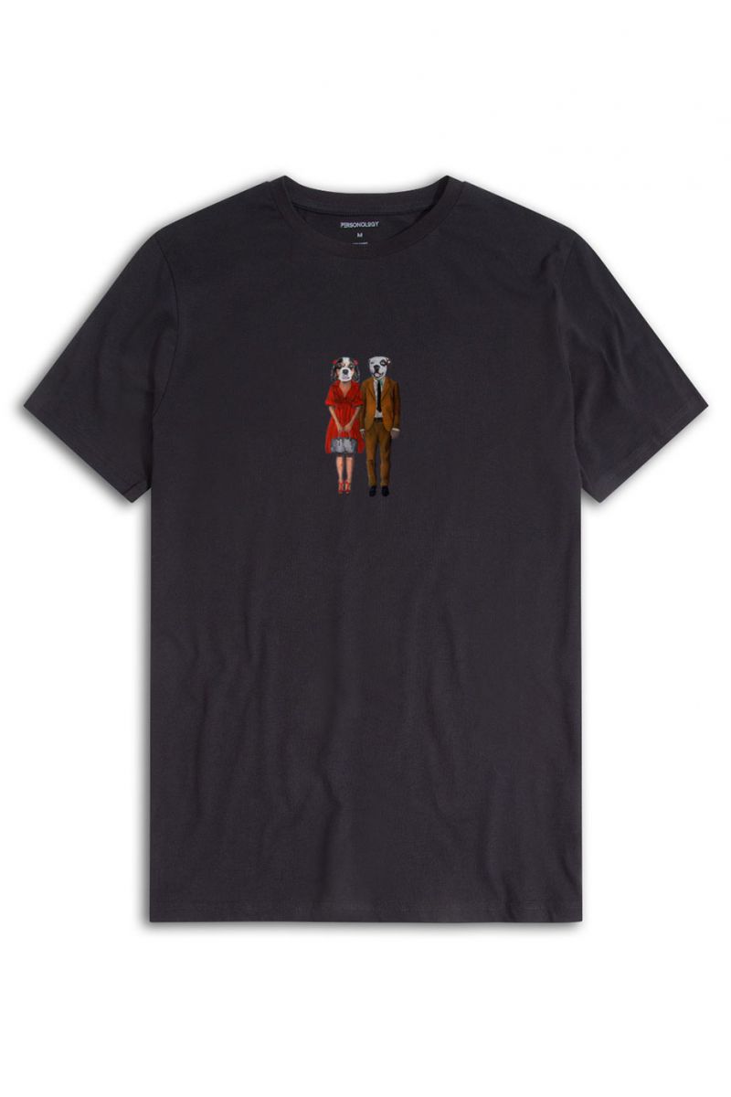 Black Soft Fabric Dogs Partners Design Short Sleeve Tee