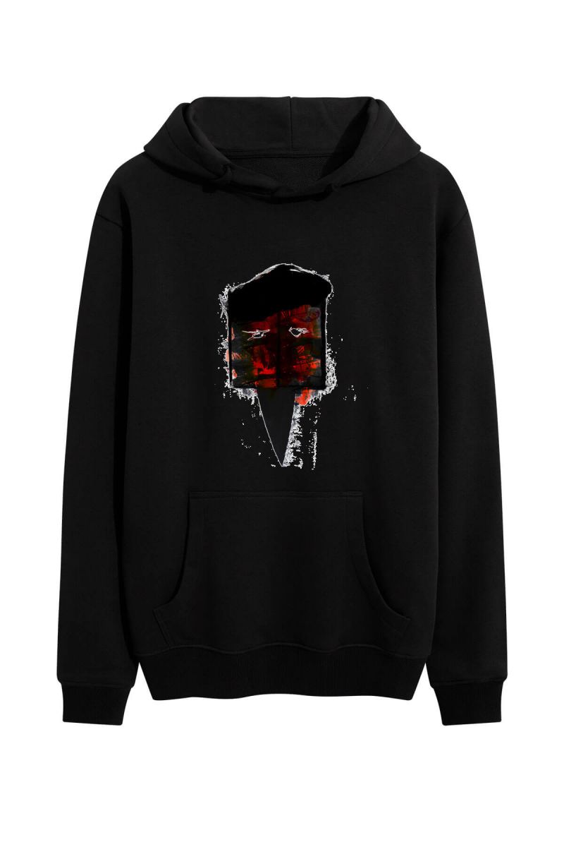 Black Premium Cotton Abstract Design Pullover Hoodie