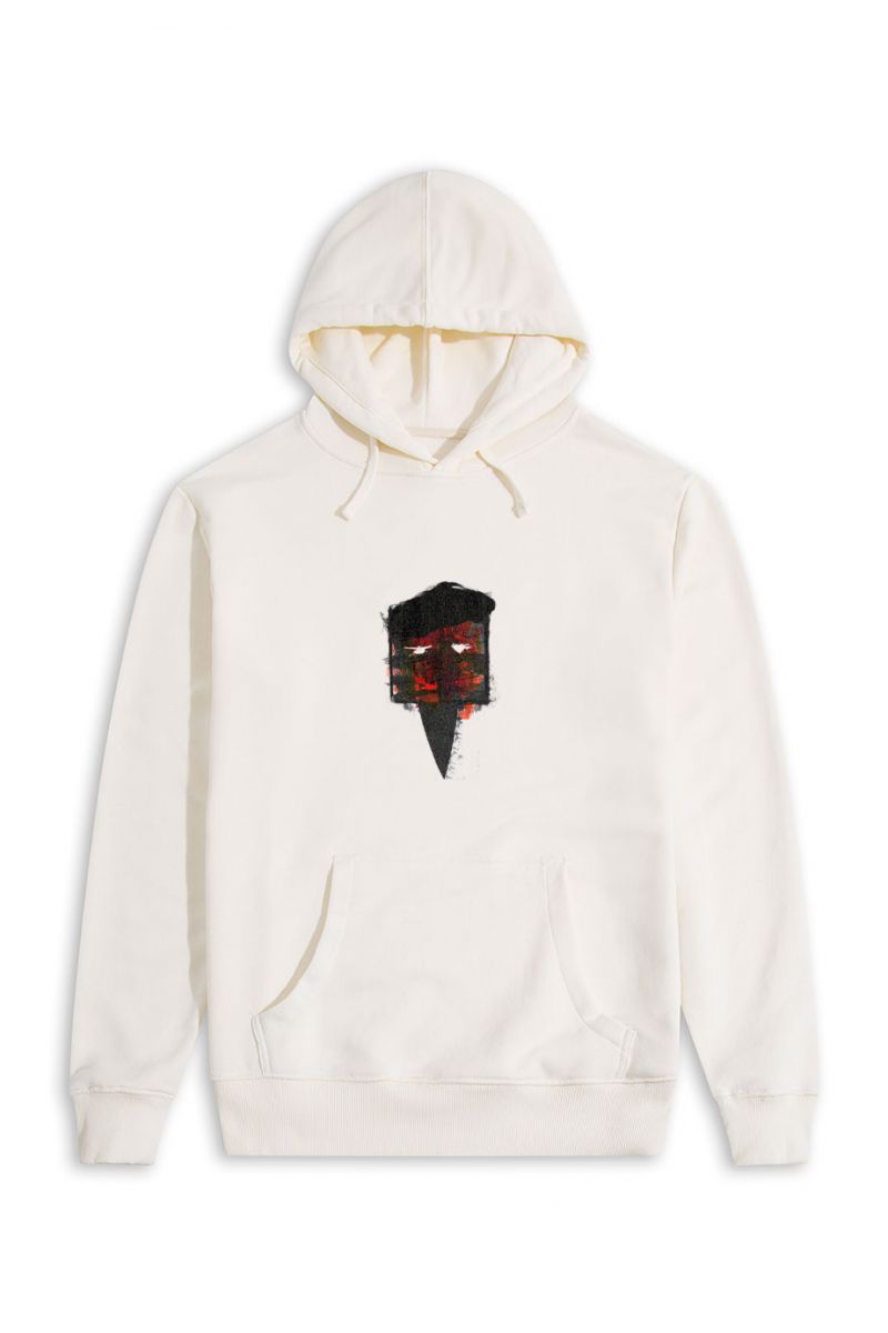 Ecru Premium Cotton Abstract Design Pullover Hoodie