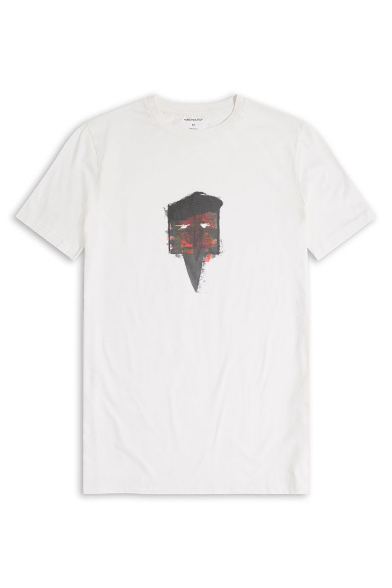 Off White Soft Fabric Abstract Design Short Sleeve Tee