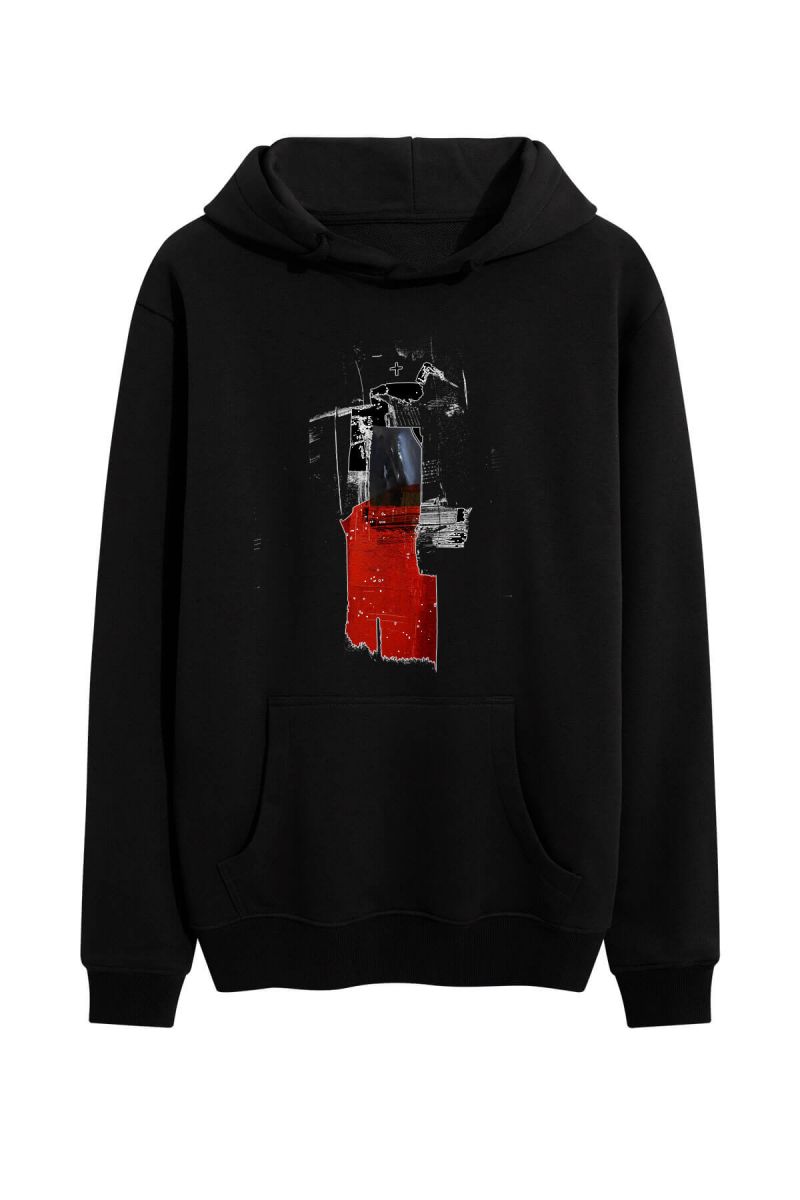 Black Premium Cotton Abstract Design Pullover Hoodie