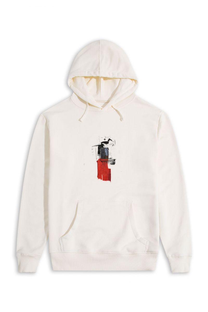 Ecru Premium Cotton Abstract Design Pullover Hoodie