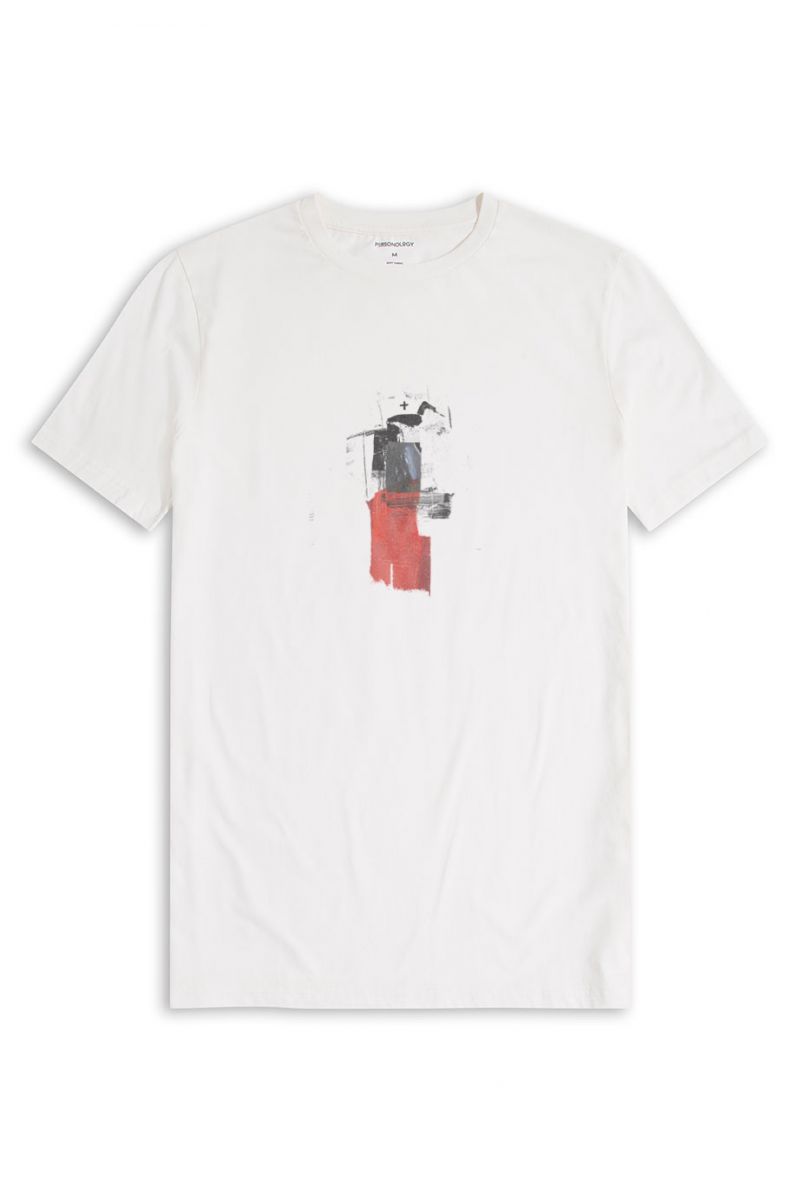 Off White Soft Fabric Abstract Design Short Sleeve Tee