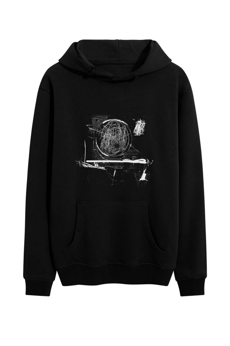 Black Premium Cotton Abstract Design Pullover Hoodie