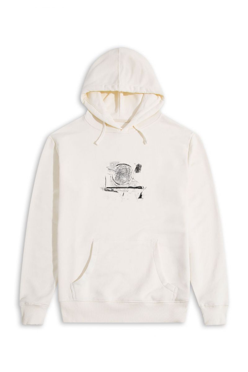 Ecru Premium Cotton Abstract Design Pullover Hoodie