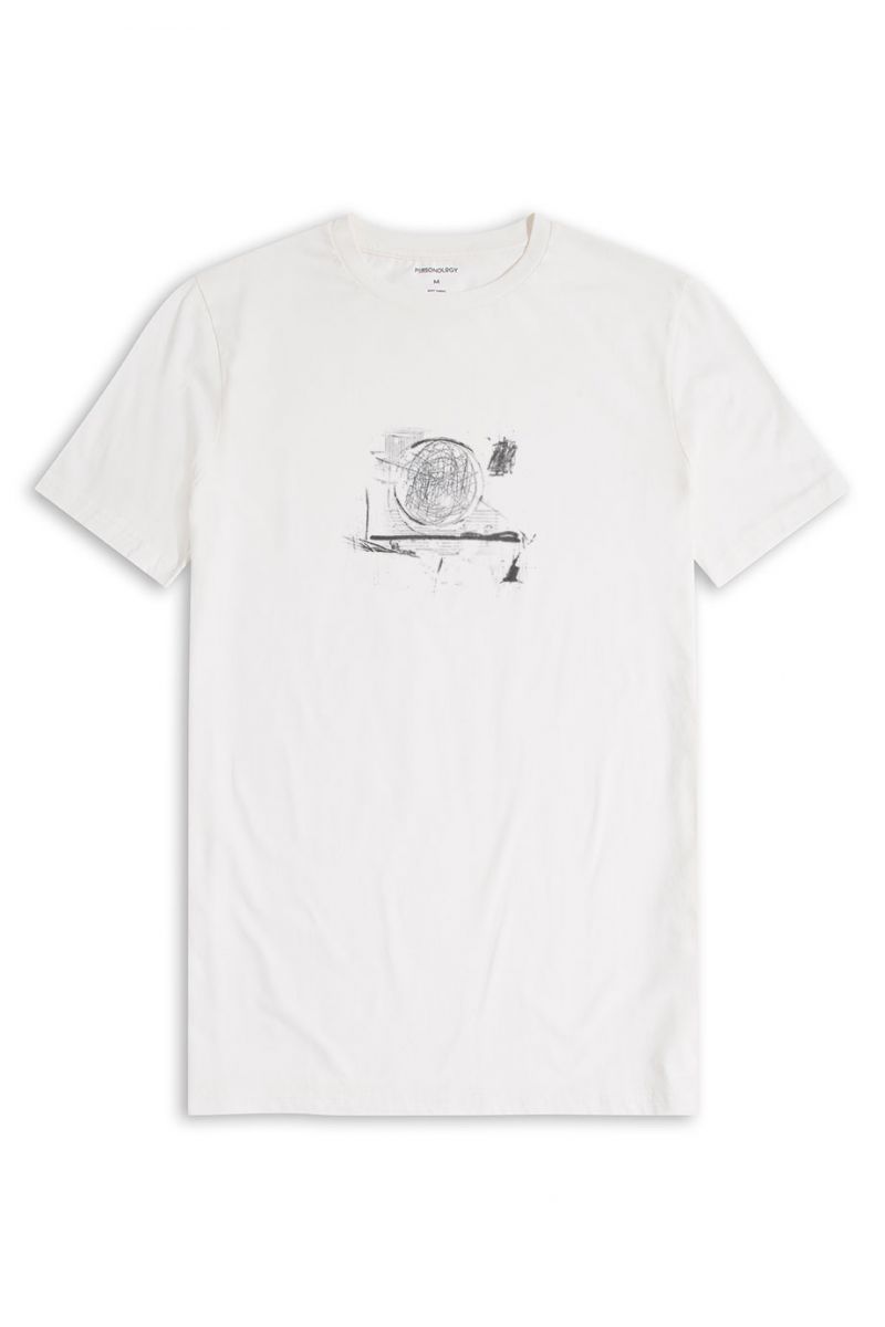 Off White Soft Fabric Abstract Design Short Sleeve Tee