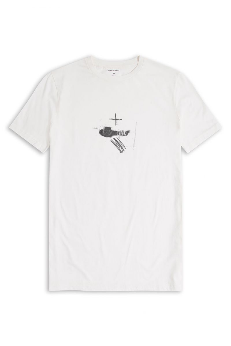 Off White Soft Fabric Abstract Design Short Sleeve Tee