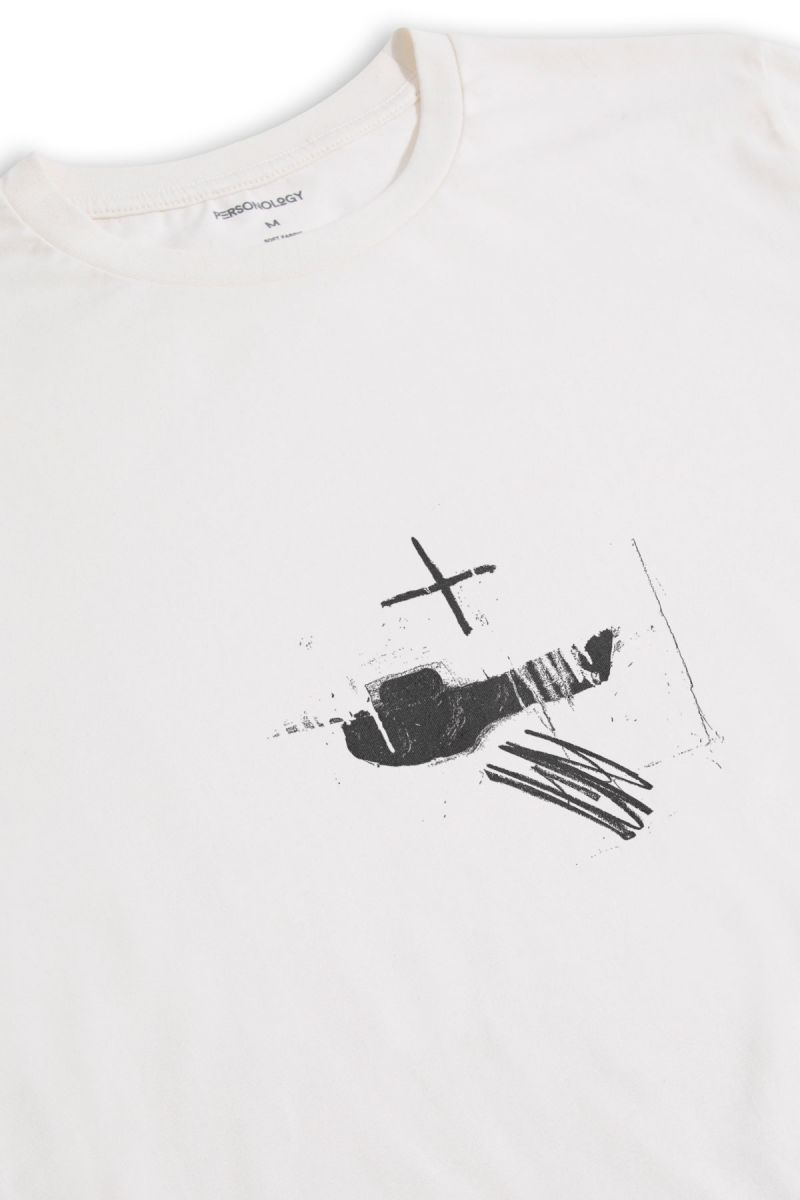 Off White Soft Fabric Abstract Design Short Sleeve Tee