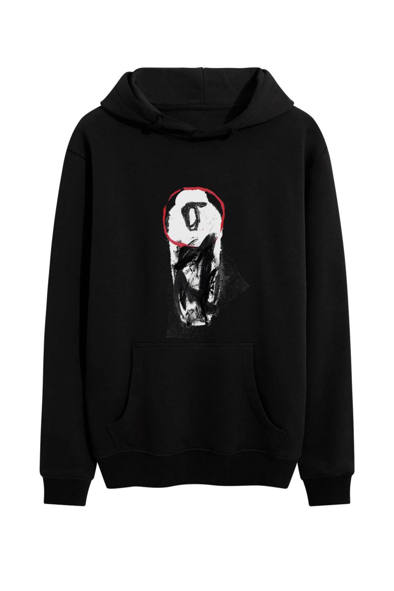 Black Premium Cotton Abstract Design Pullover Hoodie