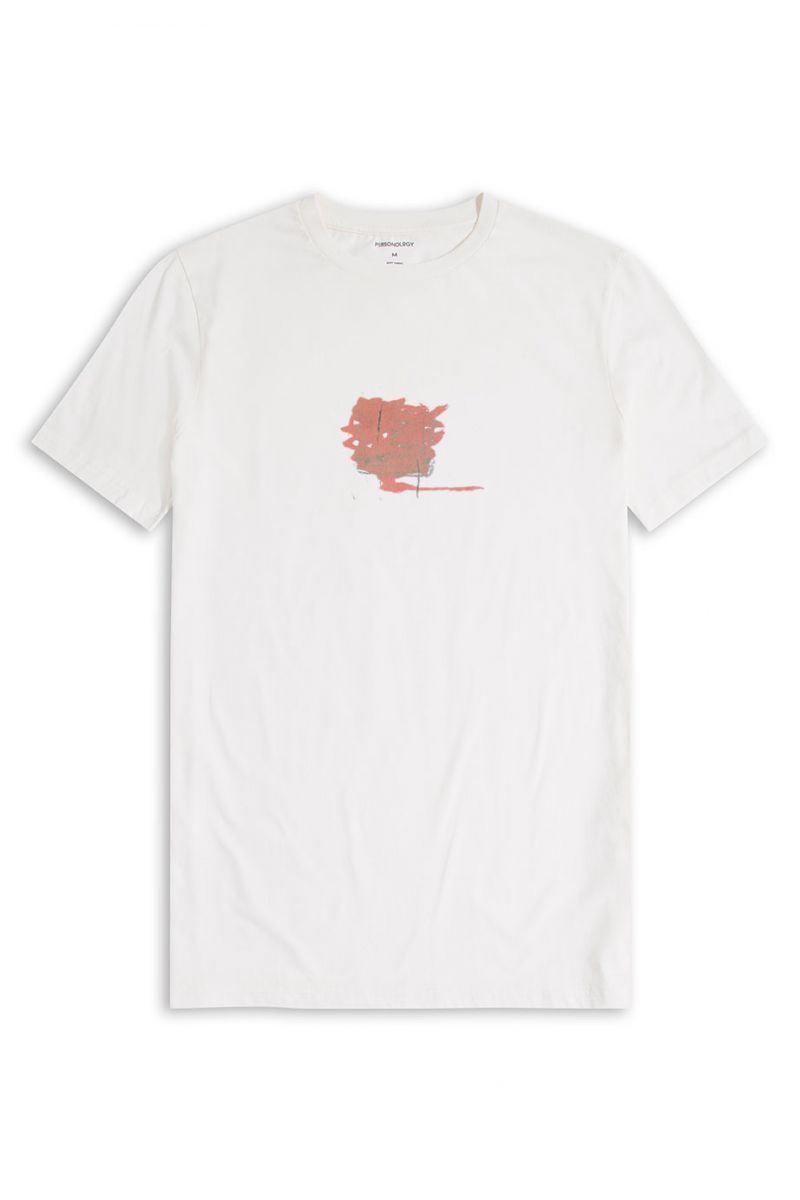 Off White Soft Fabric Abstract Design Short Sleeve Tee