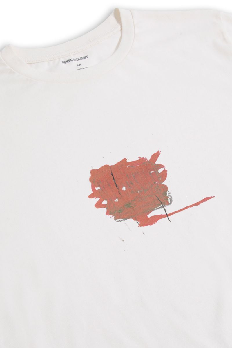 Off White Soft Fabric Abstract Design Short Sleeve Tee