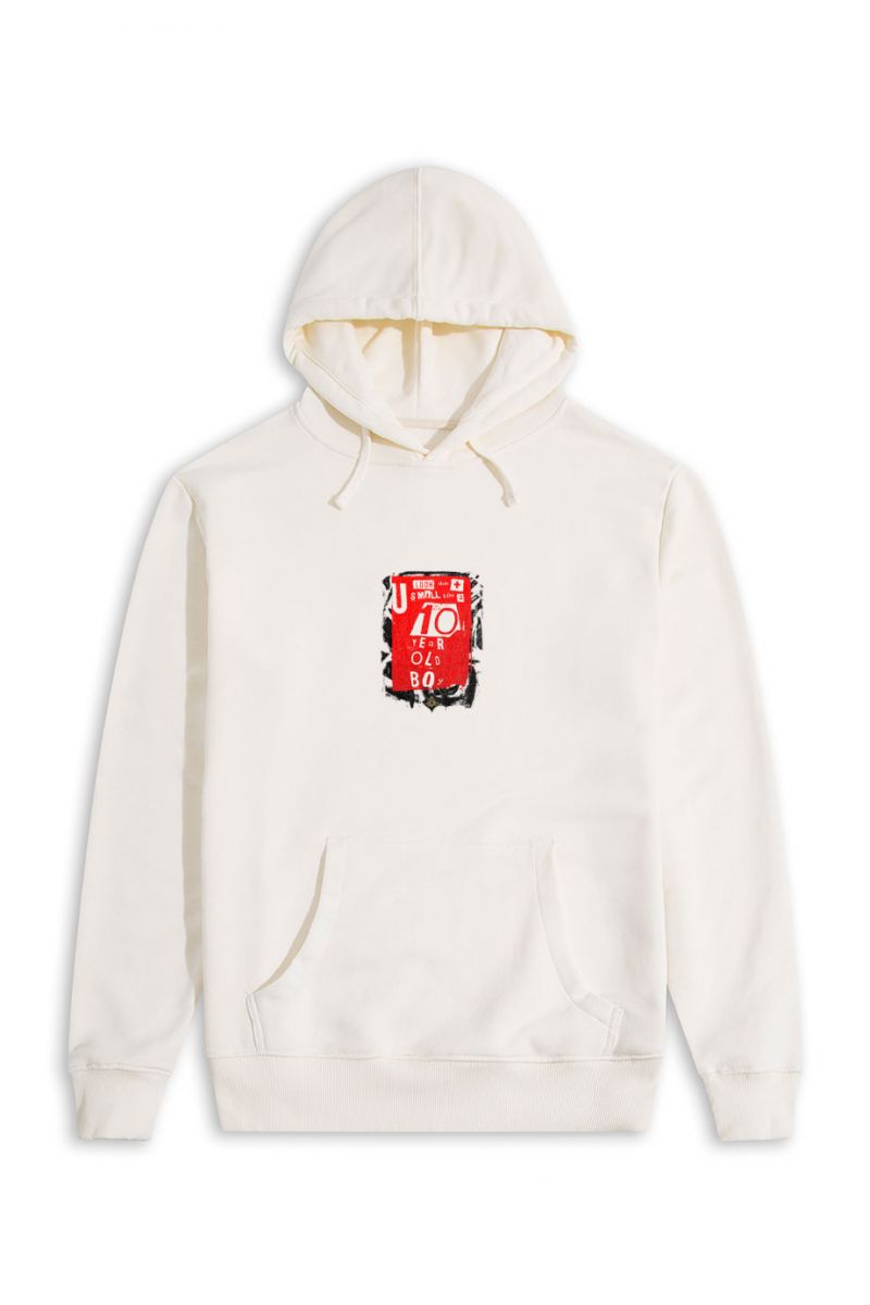 Ecru Premium Cotton 10 Years Old Boy Design Pullover Hoodie
