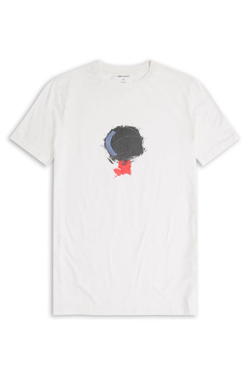 Off White Soft Fabric Abstract Design Short Sleeve Tee