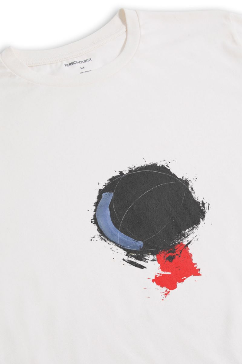 Off White Soft Fabric Abstract Design Short Sleeve Tee