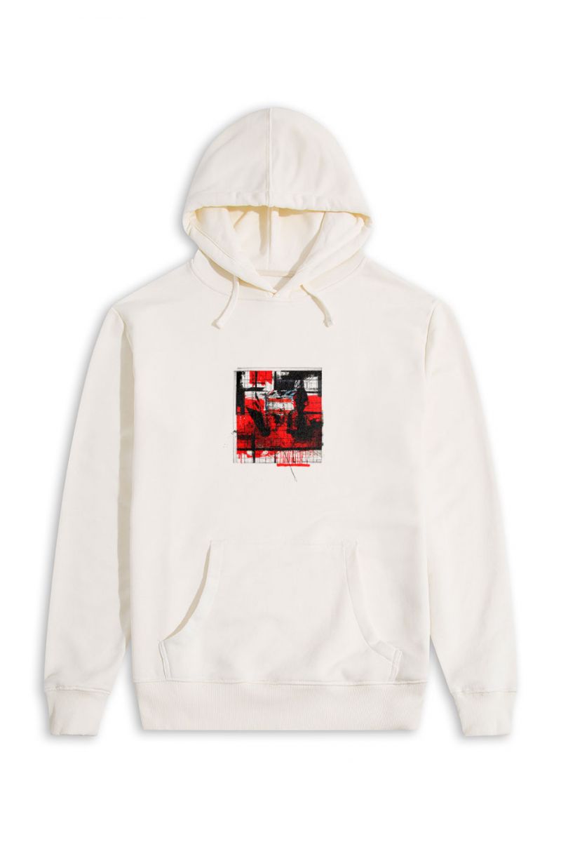 Ecru Premium Cotton Abstract Design Pullover Hoodie