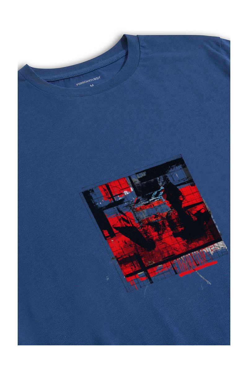 Navy Soft Fabric Abstract Design Short Sleeve Tee