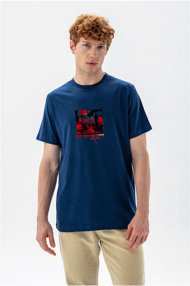 Navy Soft Fabric Abstract Design Short Sleeve Tee