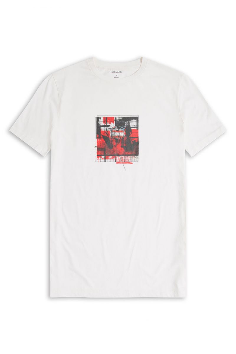 Off White Soft Fabric Abstract Design Short Sleeve Tee