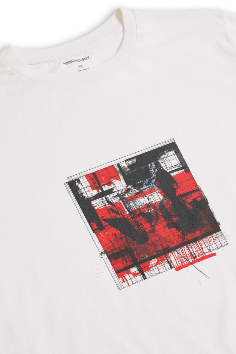 Off White Soft Fabric Abstract Design Short Sleeve Tee