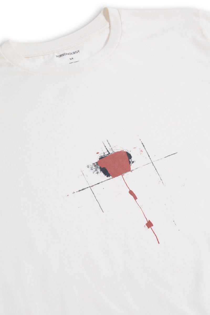 Off White Soft Fabric Abstract Design Short Sleeve Tee