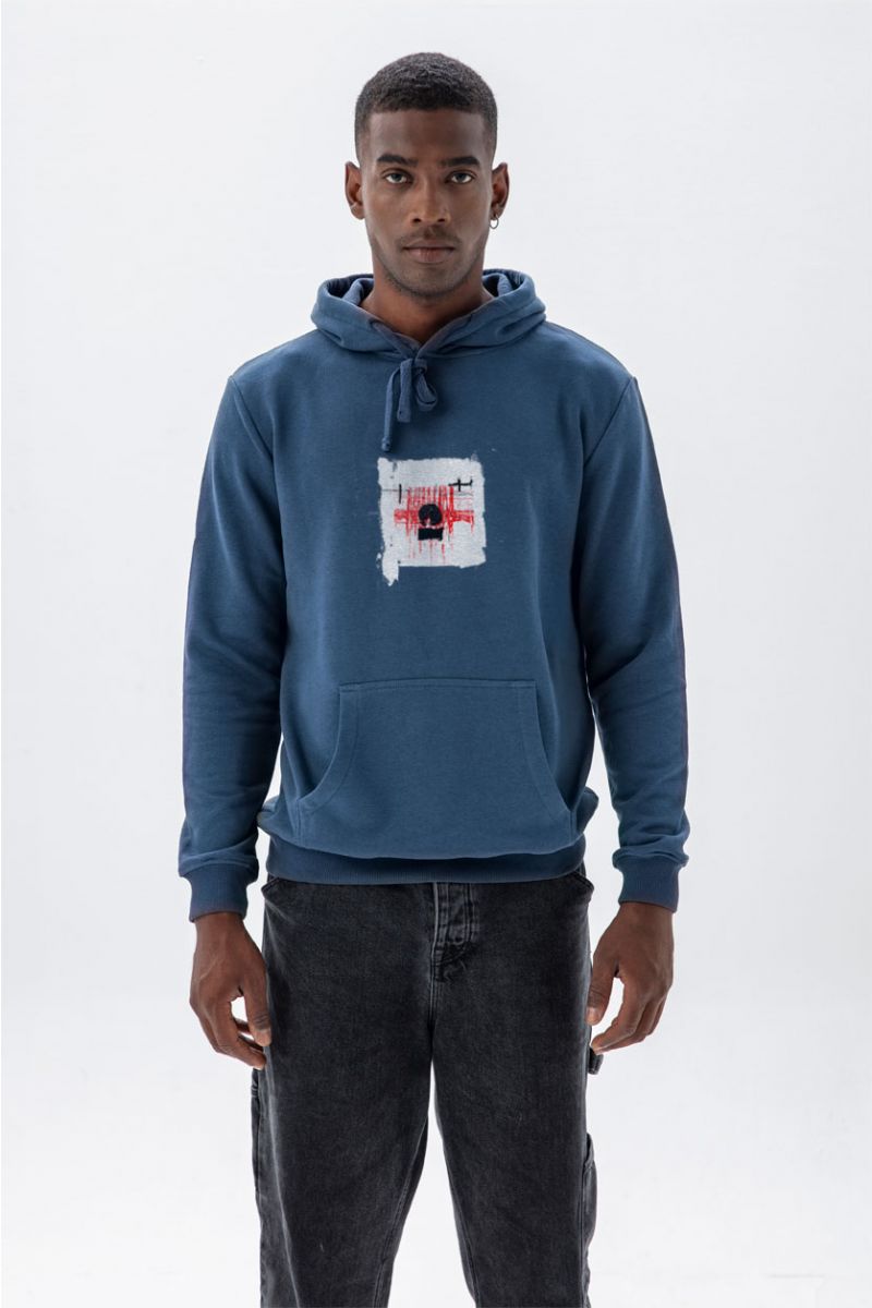 Navy Premium Cotton Abstract Design Pullover Hoodie