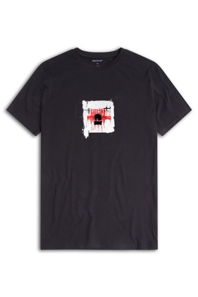 Black Soft Fabric Abstract Design Short Sleeve Tee
