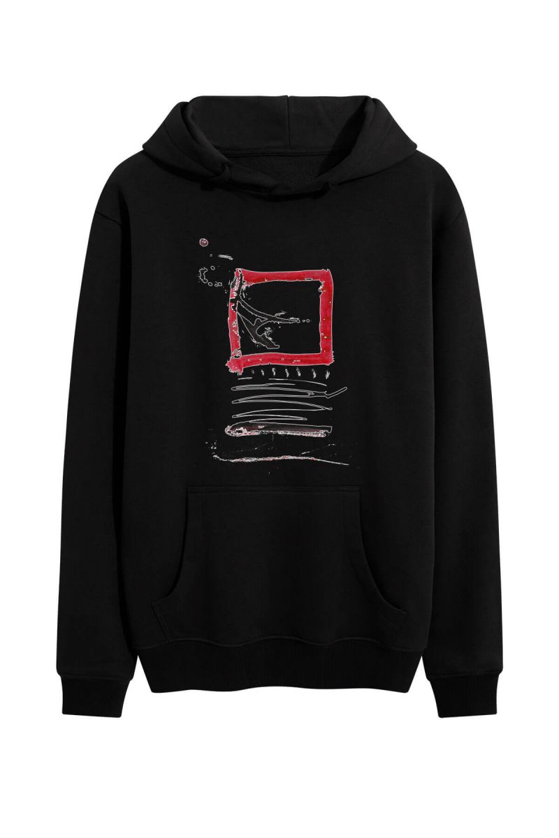 Black Premium Cotton Abstract Design Pullover Hoodie