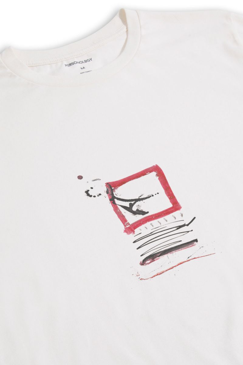 Off White Soft Fabric Abstract Design Short Sleeve Tee