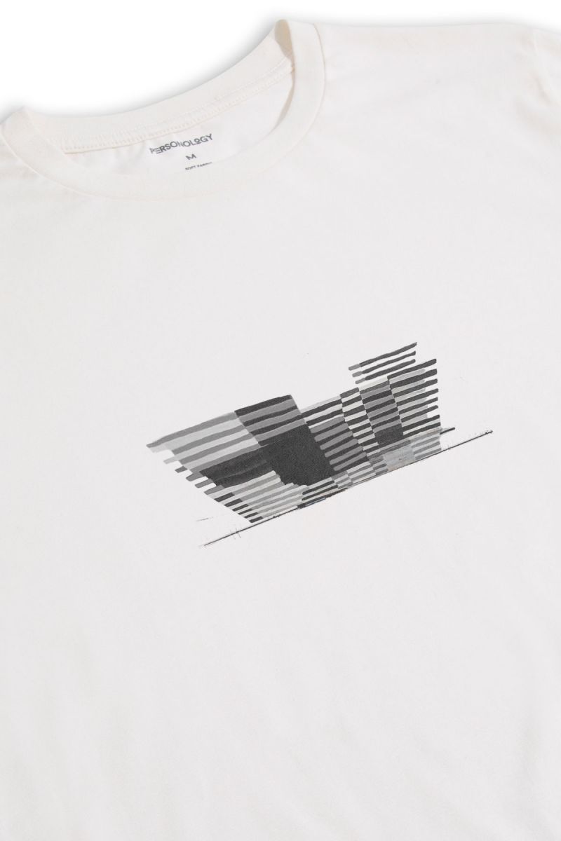 Off White Soft Fabric Abstract Design Short Sleeve Tee