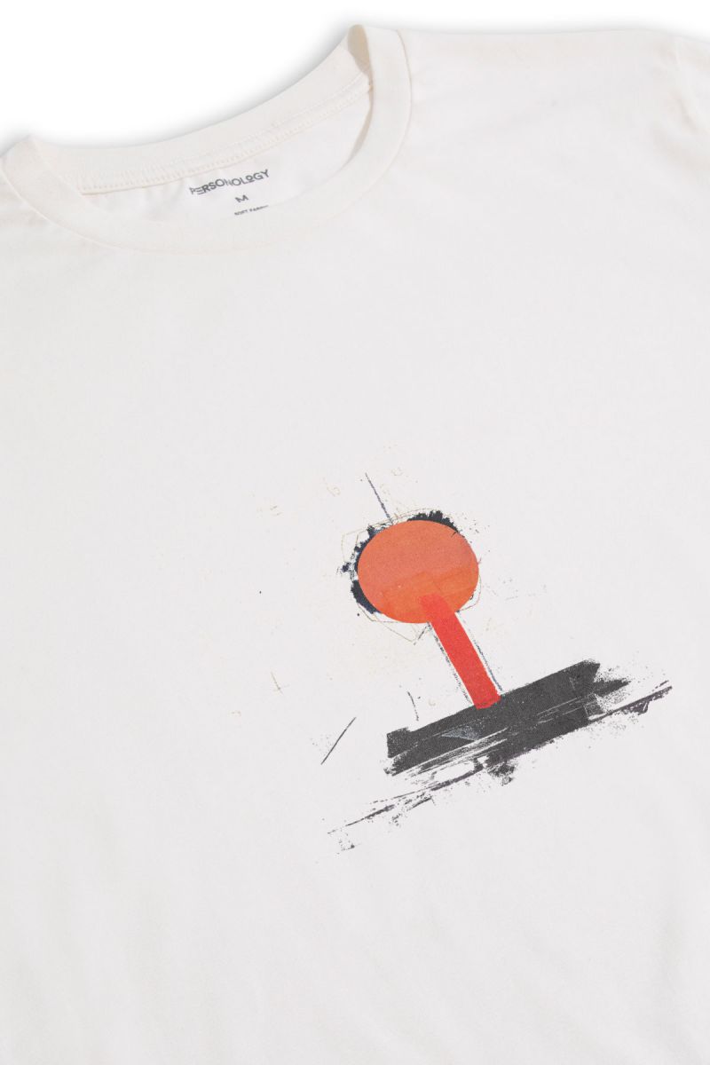 Off White Soft Fabric Abstract Design Short Sleeve Tee