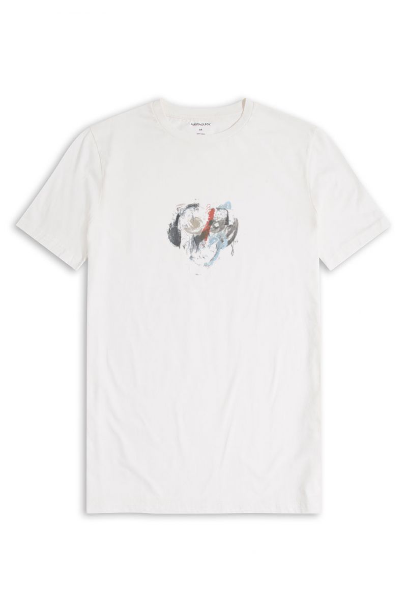 Off White Soft Fabric Abstract Design Short Sleeve Tee