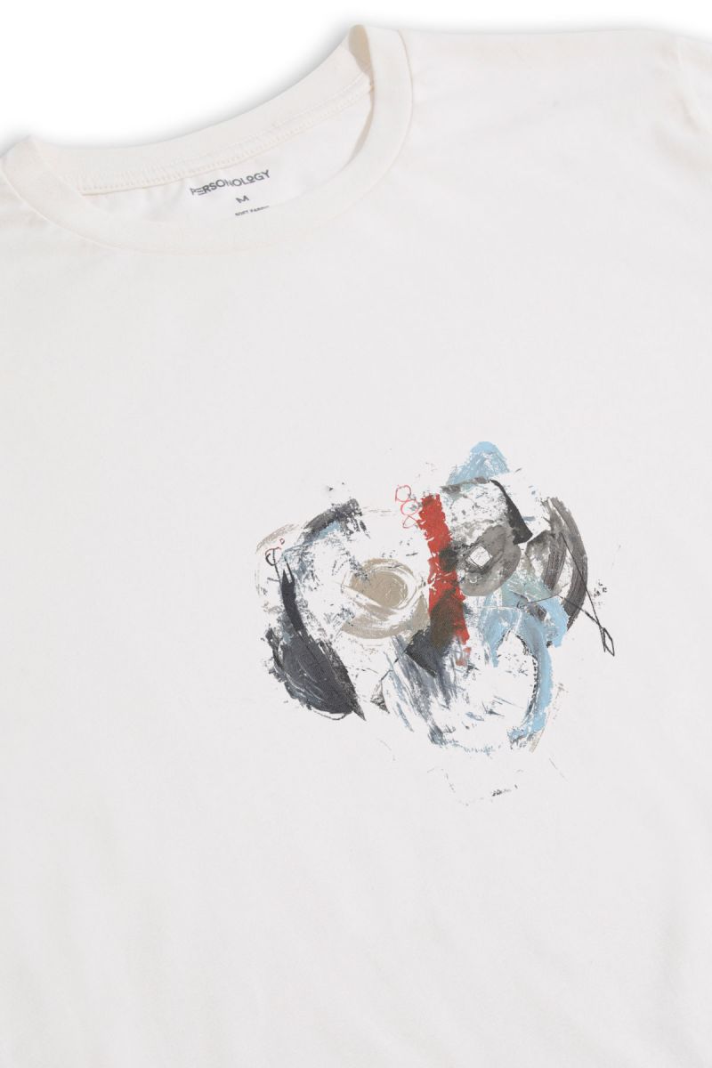 Off White Soft Fabric Abstract Design Short Sleeve Tee