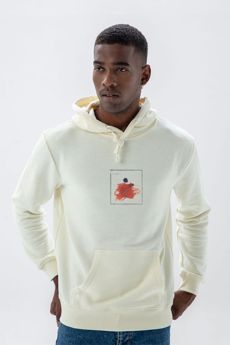 Ecru Premium Cotton Abstract Design Pullover Hoodie