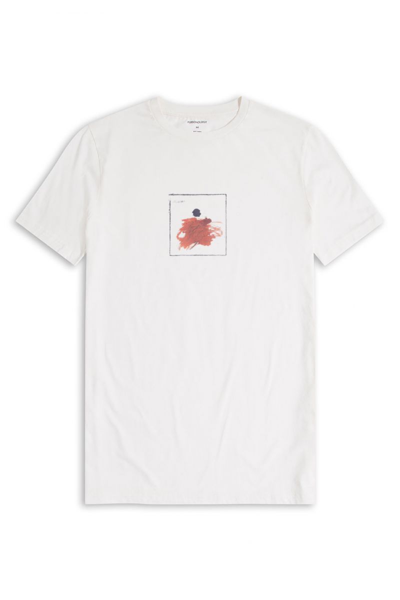 Off White Soft Fabric Abstract Design Short Sleeve Tee