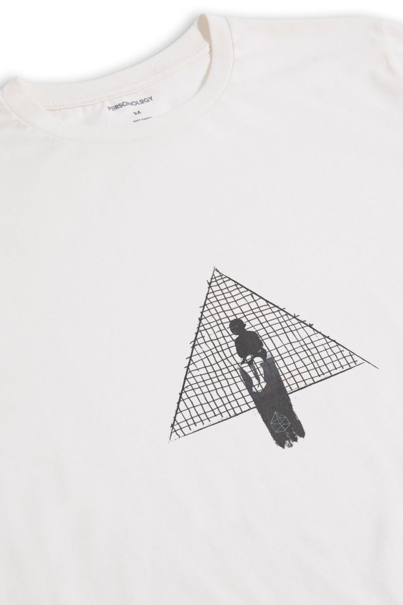 Off White Soft Fabric Abstract Design Short Sleeve Tee