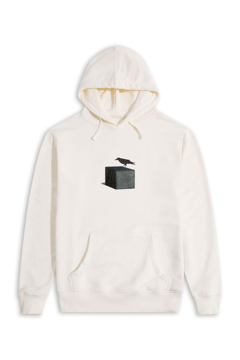 Ecru Premium Cotton Black Bird Design Pullover Hoodie