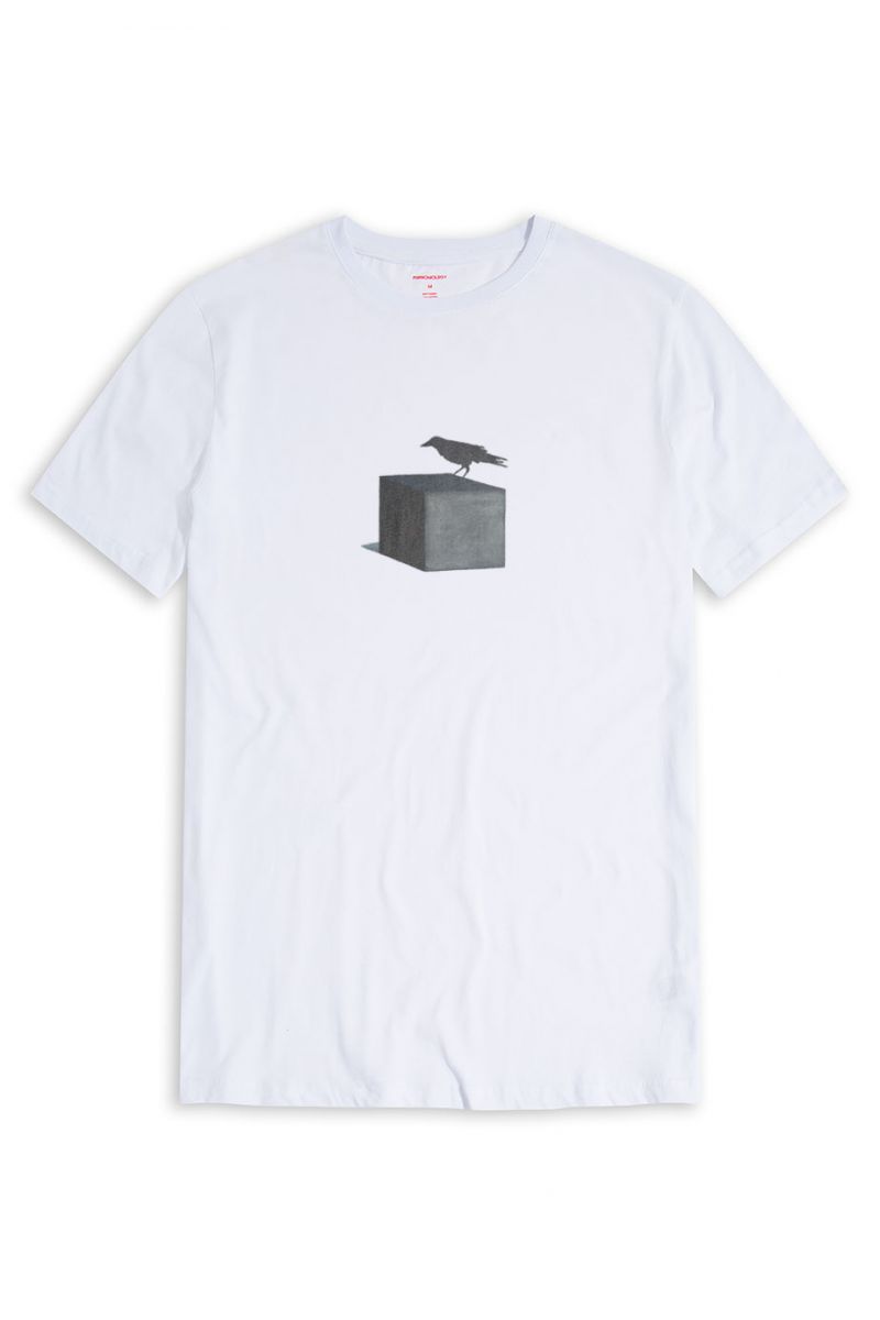 White Soft Fabric Black Bird Design Short Sleeve Tee