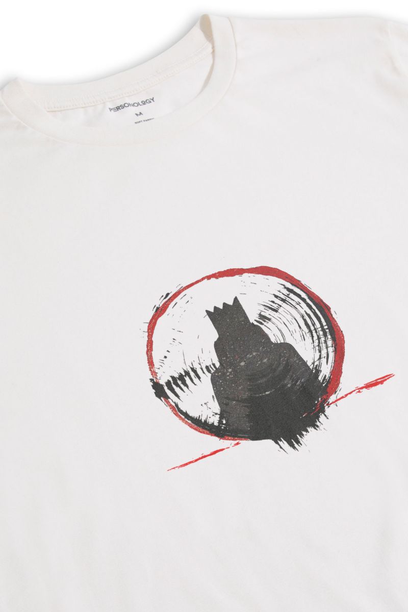 Off White Soft Fabric Abstract Design Short Sleeve Tee