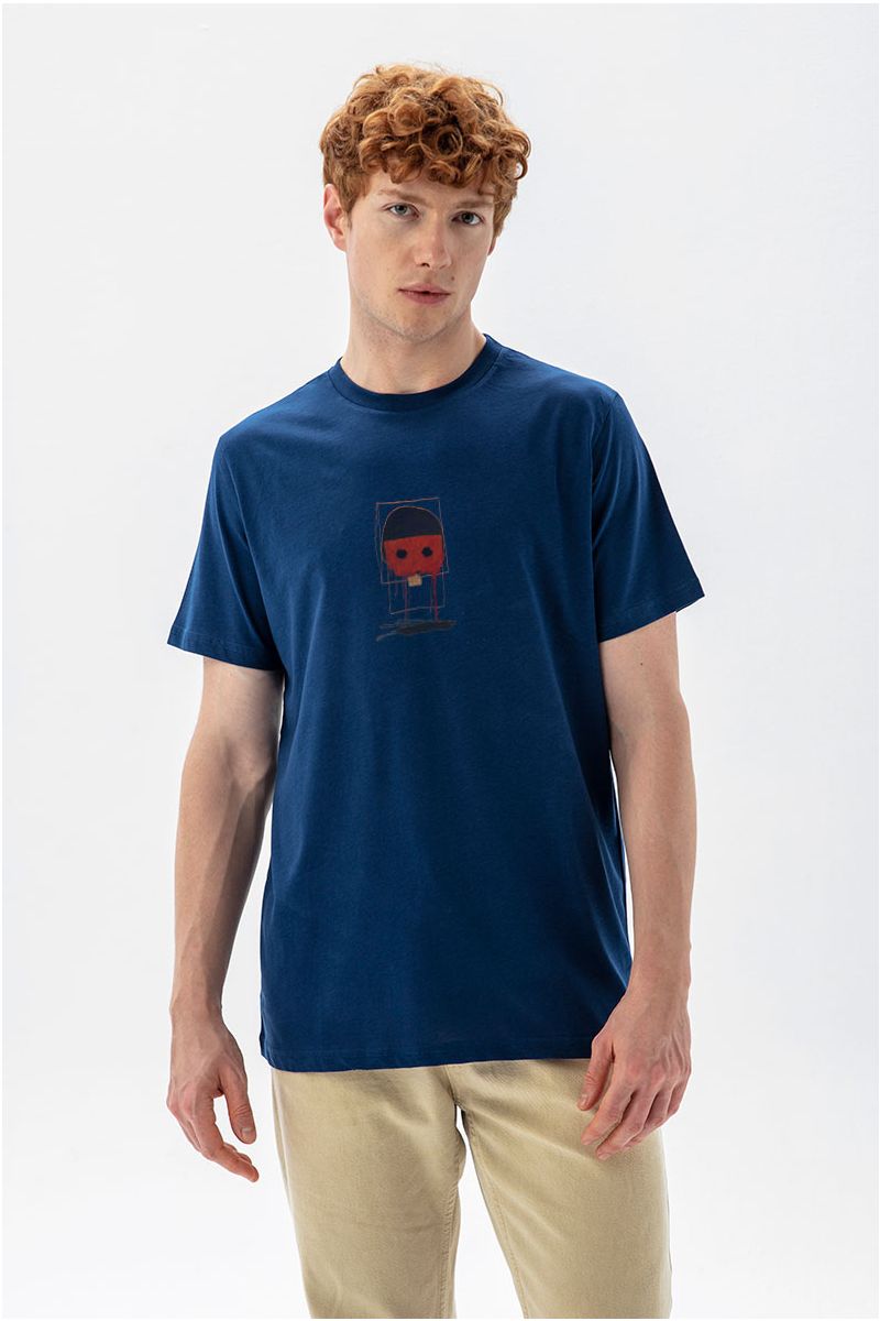 Navy Soft Fabric Abstract Design Short Sleeve Tee
