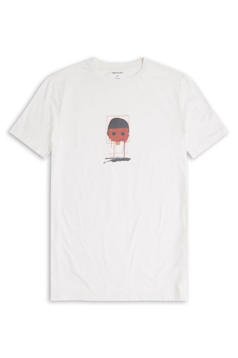Off White Soft Fabric Abstract Design Short Sleeve Tee